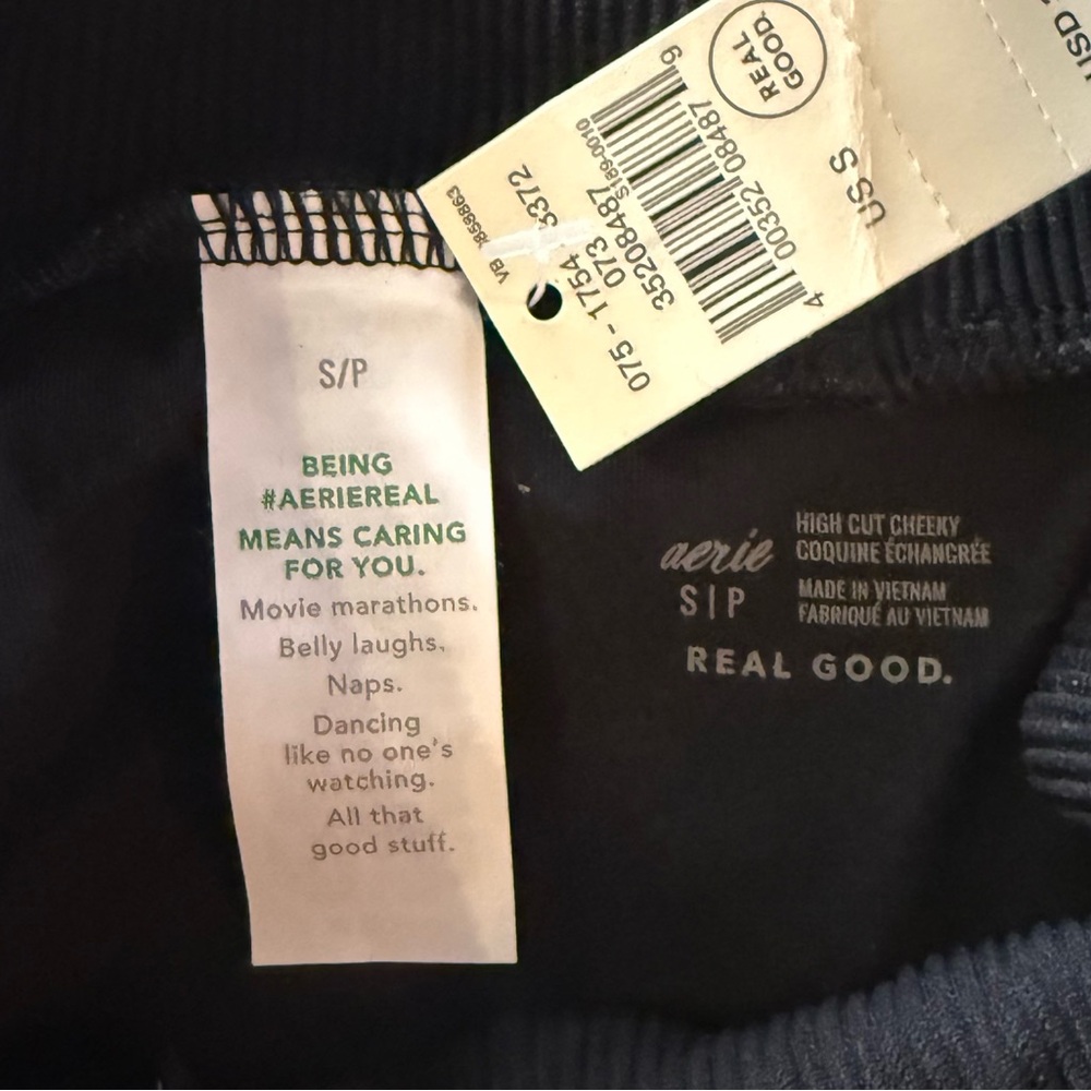 Aerie Ribbed High Cut Cheeky Bikini Bottoms Black High Waisted Swim NWT Size S - Picture 5 of 6